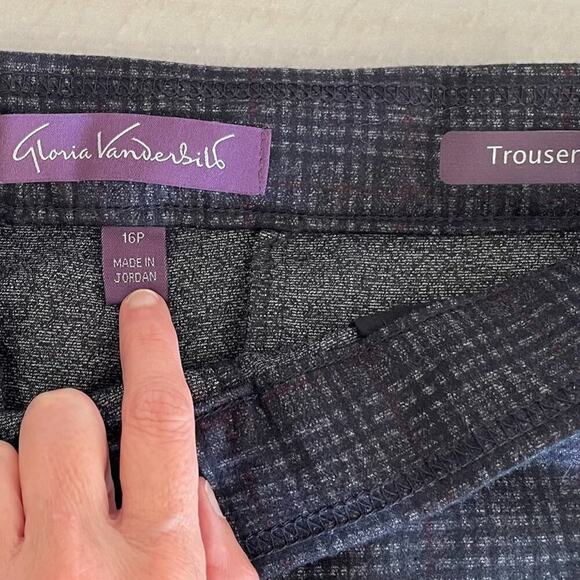 Gloria Vanderbilt Stretch Black Plaid Pull On Straight Leg Mid-High Rise Pants - Picture 7 of 15